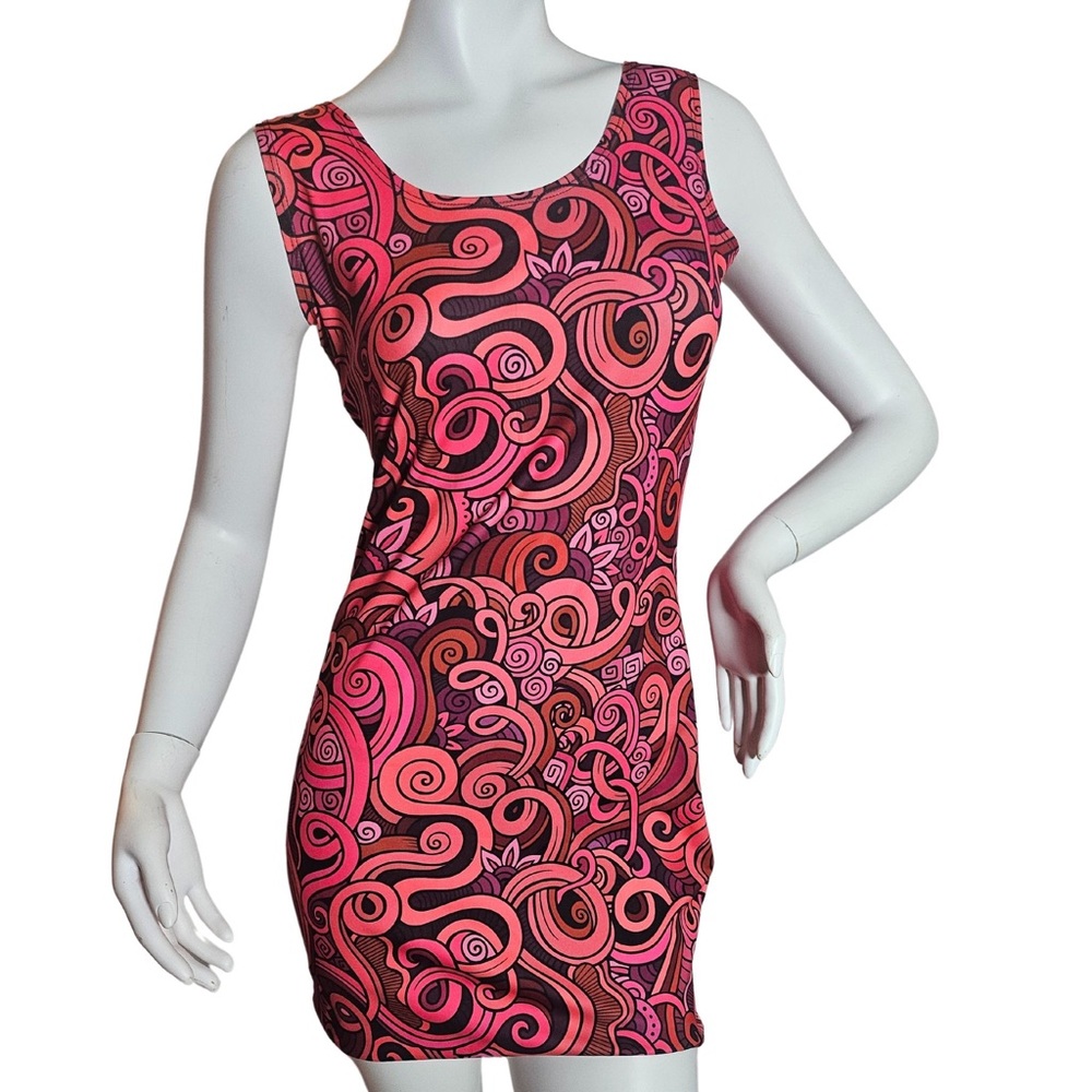 Blissfully Brand "Zaja" Mini Bodycon Dress Vibrant Retro Boho Chic